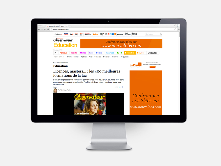 Campagne publicitaire  web, webphone et tablette Nouvel Observateur - Ynfluence - Agence de publicité Pub Paris